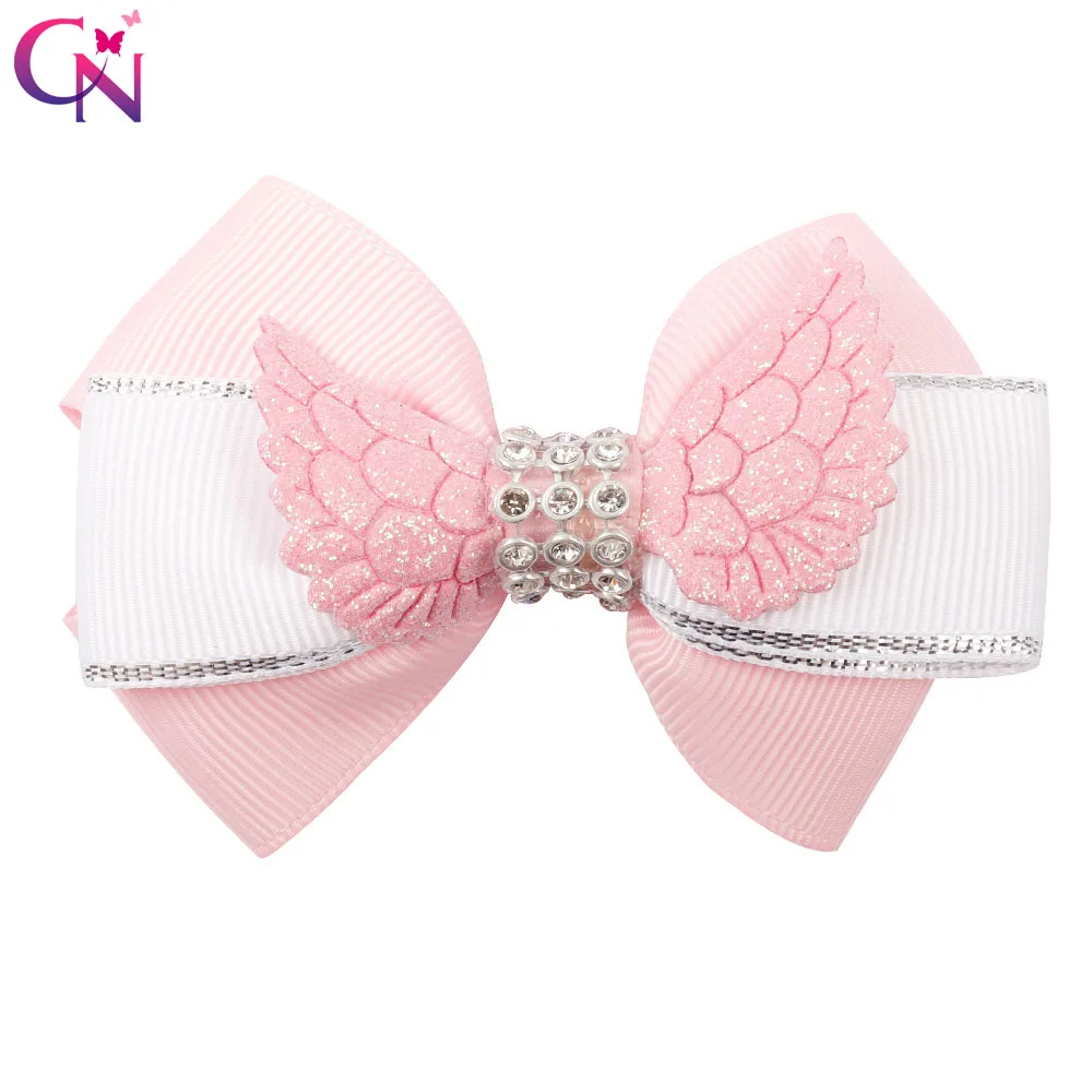CN Hair Accessories 3" Cute Wings Hair Bow Glitter wing Rhinestone Hair Clip For Kids Summer