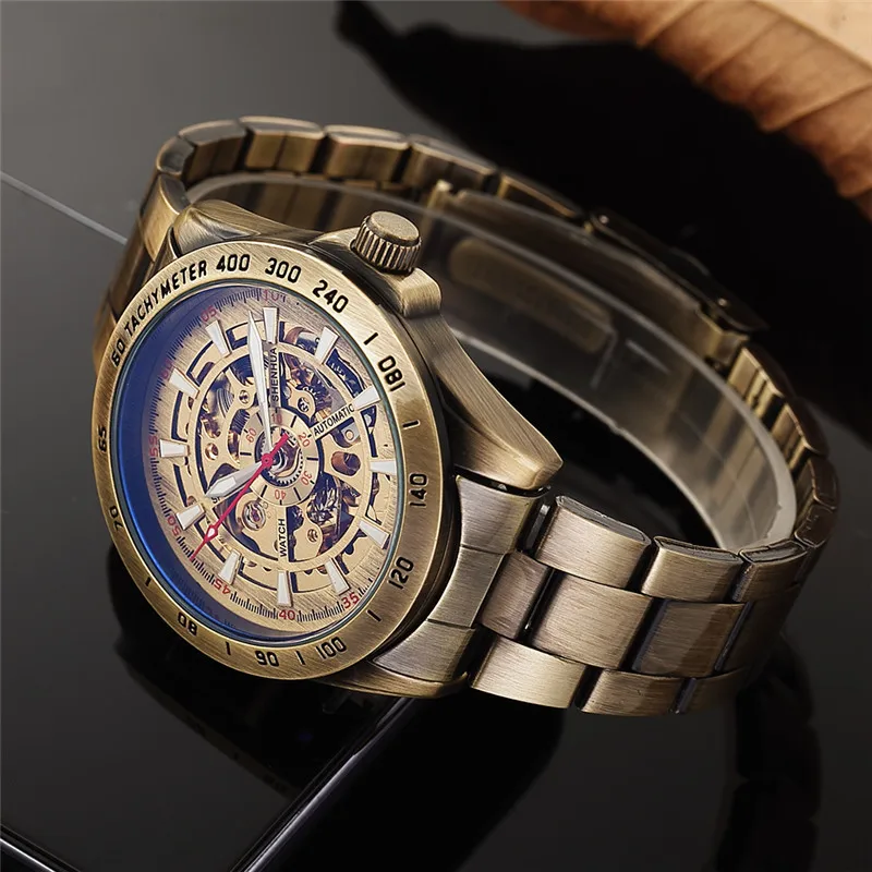 Relogio Masculino мужские часы автоматические механические скелет мужские часы лучший бренд класса люкс античная бронза спортивные военные наручные часы