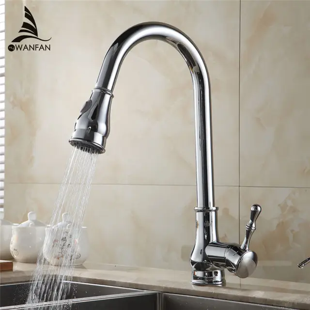 Best Quality Kitchen Faucets Modern Pull Out Kitchen Sink Faucet Hot and Cold Chrome Finish Swivel Mixer Tap in the Kitchen Crane 7117L