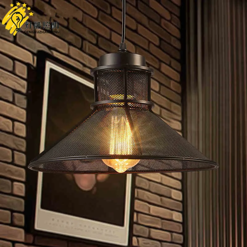 

American style warehouse, balcony aisle, iron art lamp restaurant bar, retro industrial single chandelier lamp shade