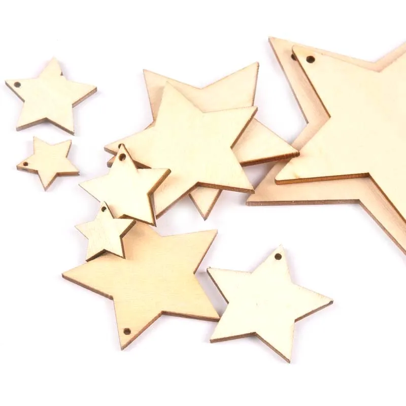 

20-100mm One Holes Mix Star Wooden Pattern Christmas Decorations For Home Ornament DIY Wood Crafts For Christmas Party m2191