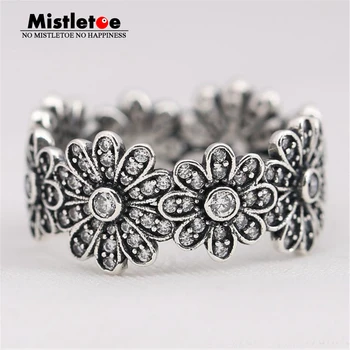 

100% 925 sterling Silver Big Flowers Dazzling Daisy Meadow, Clear CZ Ring Compatible with European Original Jewelry