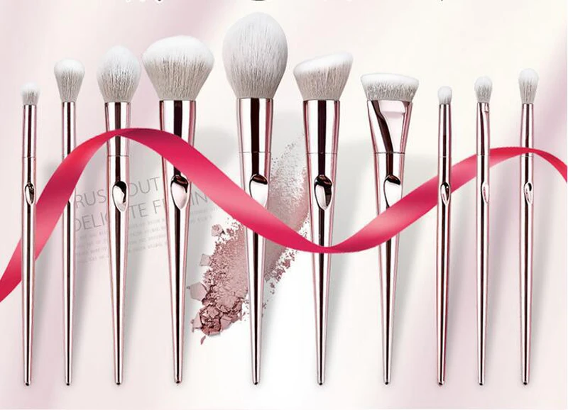 Pink Soft Face Makeup Brushes Tool Set Cosmetic Professional Eyeshadow Powder Fingerprint Blush Brush Highlights 10pcs Hot 10 (6)