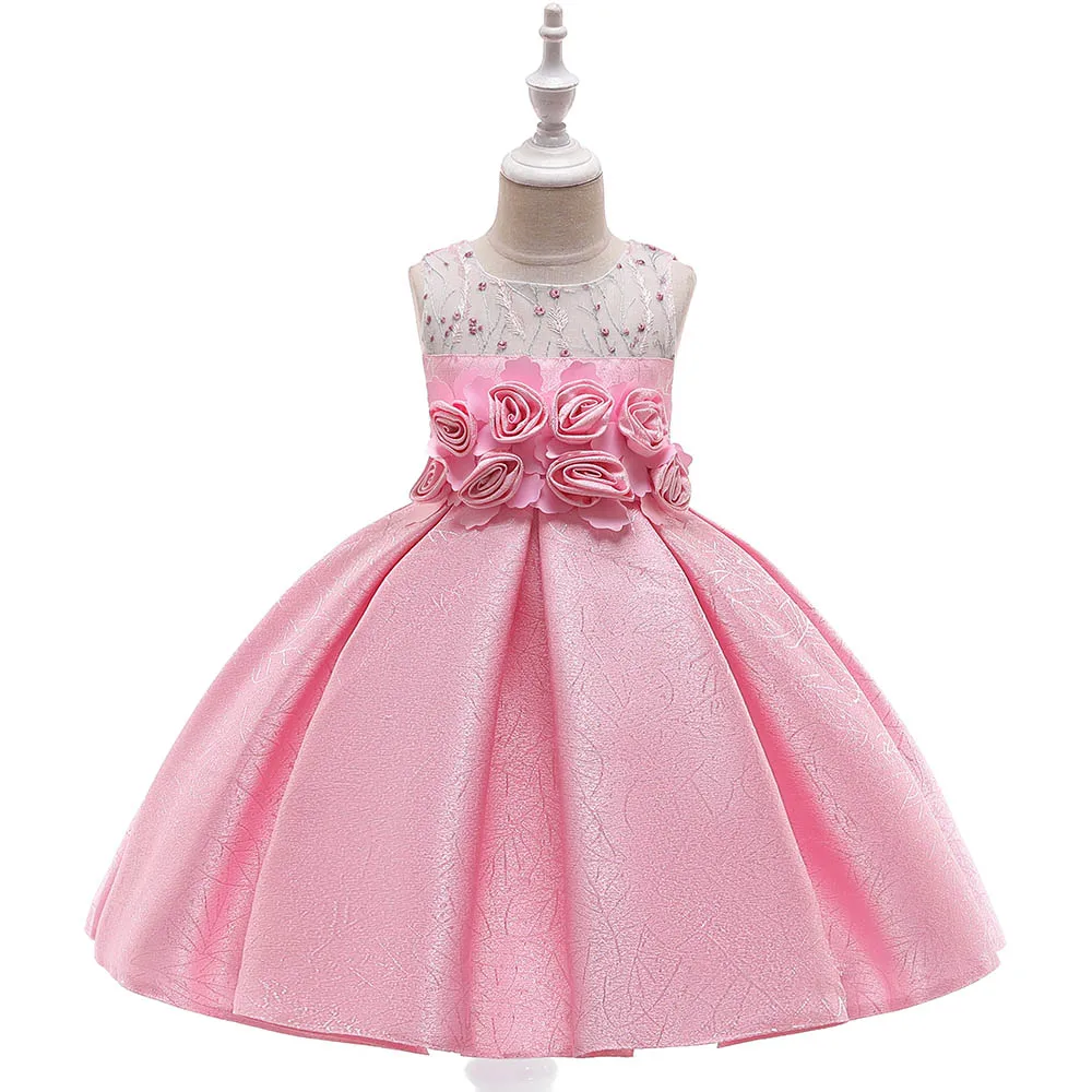 Свадебные платья для девочек детское праздничное платье для девочек платье принцессы с объемным цветком для девочек возрастом от 3 до 10 лет, элегантное платье с цветочным рисунком для девочек, L5110 - Цвет: Pink