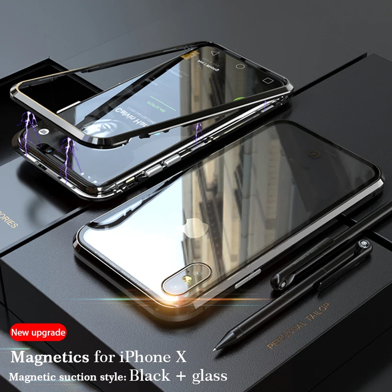 Magnetic Adsorption Case For Iphone X 8 7 Plus Clear Tempered Glass + Built-in Magnet Case For Iphone 10 Metal Ultra Cover Back  (26)