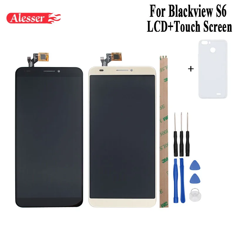

Alesser For Blackview S6 LCD Display and Touch Screen 5.7" Assembly Repair Parts +Tools +Adhesive +Case For Blackview S6 Phone
