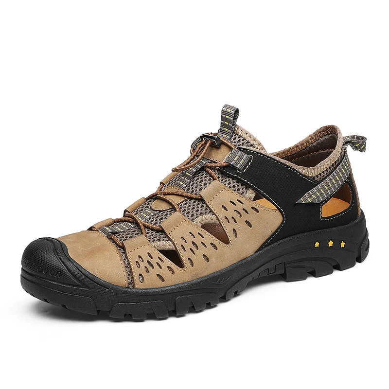 Hole Shoes Men Shoes Male Cow Genuine Leather Sandals Crocse Summer Sandalias Hombre Slippers Clogs Sandles New 2019 Mens Shoes