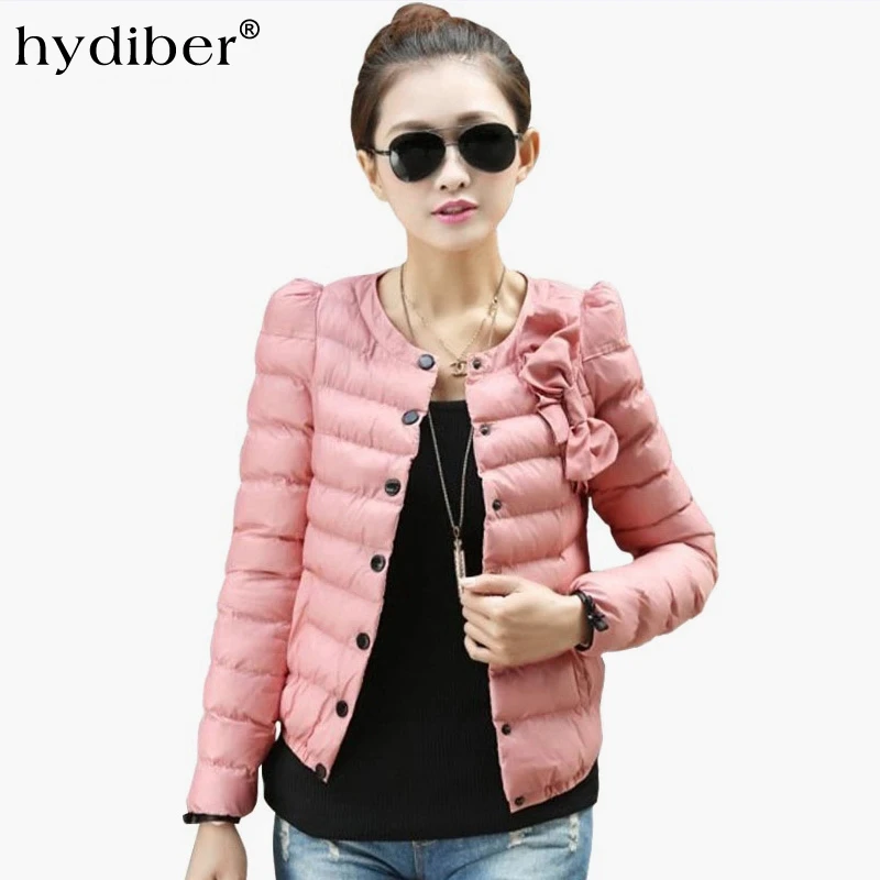 

2018 New Fashion Winter Bowknot Pink Women Short Parka Ladies Spring Autumn outwear Female Clothing Cotton Padded Girls Tops XL