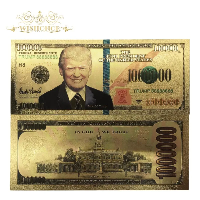 

10pcs/lot Trump Fake Money New Fashion Unique Verson America One Million Dollars Gold Foil Plated Banknote for Gifts