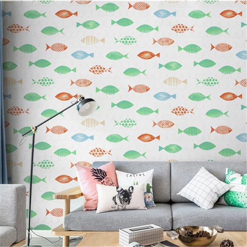 

beibehang papel de parede Nordic style blue cartoon fish children room wallpaper boy girl girl princess bedroom room wallpaper