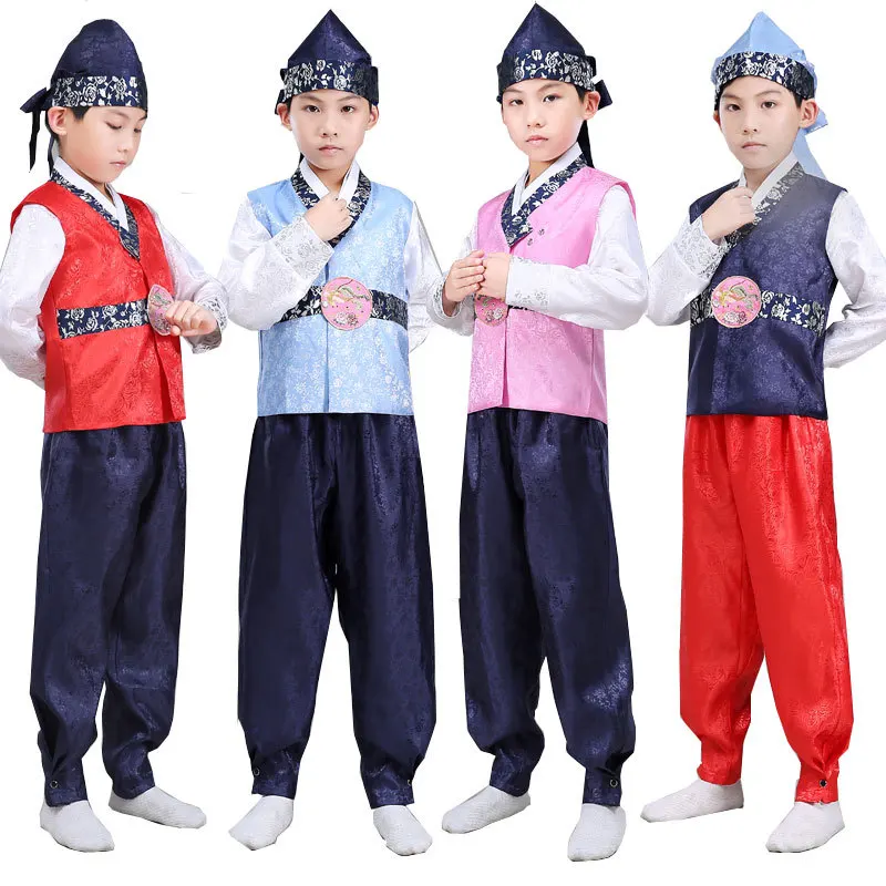 

Ethnic Style Baby Boys Stage Dance Performance Clothes Traditional Korean Clothing Kids Full Sleeve 2PCS Set Cosplay Costume