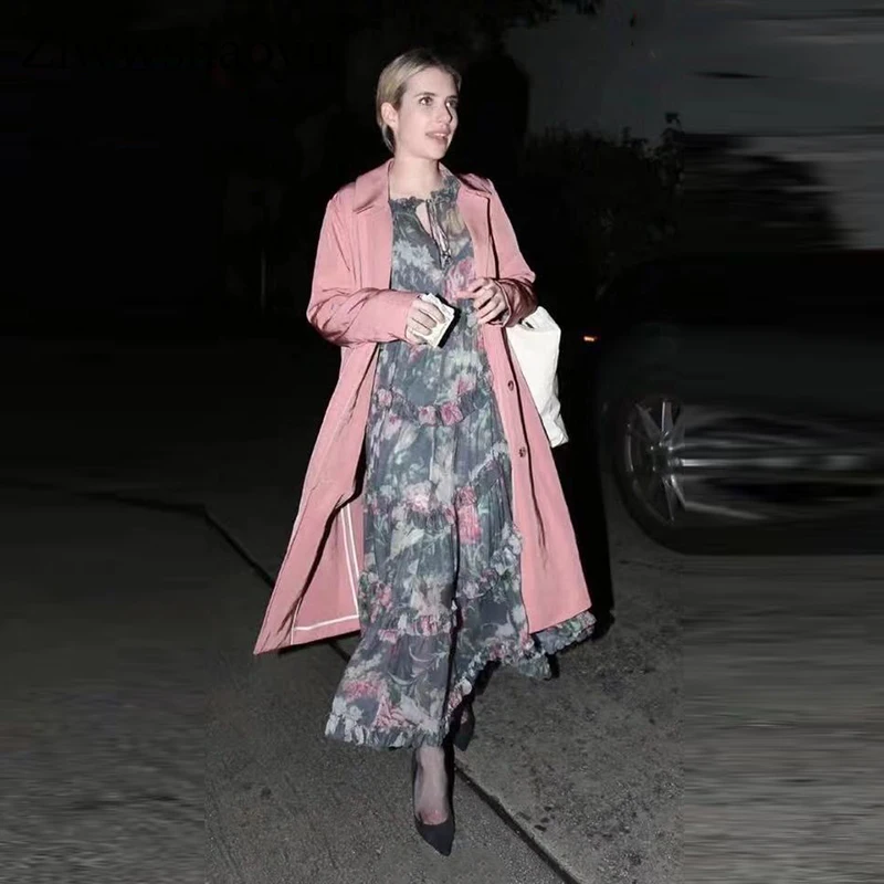

Ziwwshaoyu Vacation Chiffon dresses O-Neck Puff Sleeve Ruffles elegant Print Big pendulum dress Spring and summer new women's