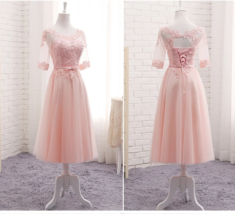 MNZ-509# с рукавами 1/2, вышивкой кружевное длинное розовое весеннее Новое свадебное платье для выпускного вечера платье подружки невесты