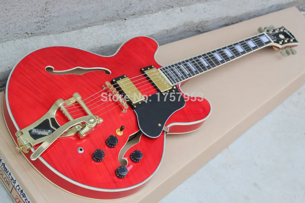 

Free Shipping Factory custom shop 2017 new ES-335 TD / 1966 / Cherry red jazz electric Guitar with Bigsby Tremolo 1 14