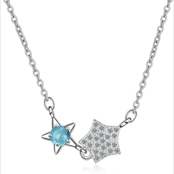 

LUKENI Charm Cubic Zirconia Blue Star Pendants Necklace For Women Accessories Trendy Silver 925 Girl Choker Necklace Jewelry