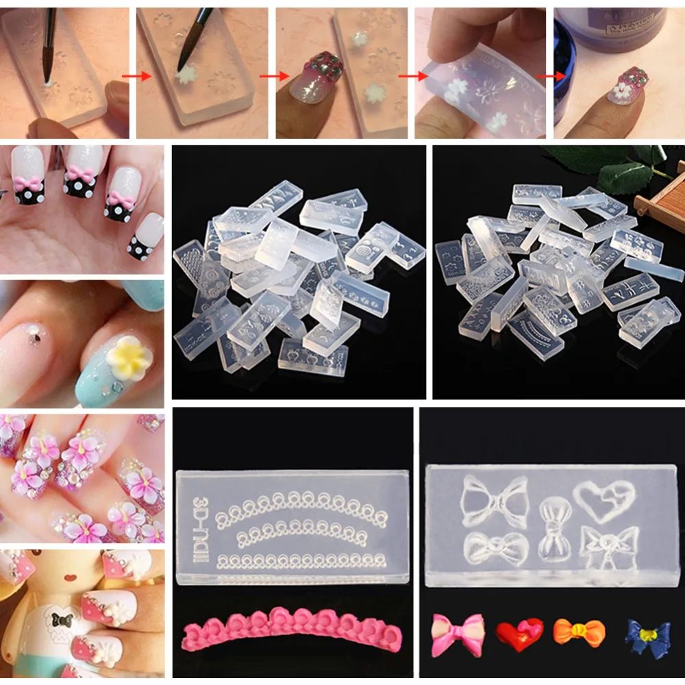 30pcs/Set Silicone 3D Stamping Nail Art Templates Acrylic Cabochon Nail
