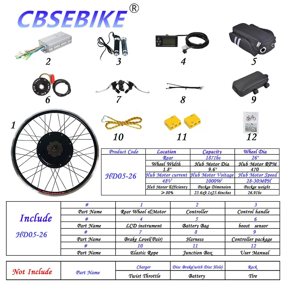 CBSEBIKE 26 дюймов комплект для переоборудования электрического велосипеда ЖК-дисплей eBike для заднего колеса велосипеда мотор HC05-26 - Цвет: 26inch 48V1000W HD05