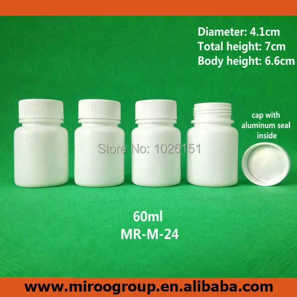 

100+2pcs/lot 60ml 60g 60cc HDPE White Empty Pharmaceutical Plastic Pill Bottles Medicine Capsules Containers with Caps & Sealers
