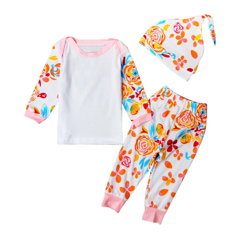 Цветок девочки Костюмы Топы с длинным рукавом + штаны + шляпа костюмы детские комплекты для маленьких девочек Демисезонный Комплект пижамы