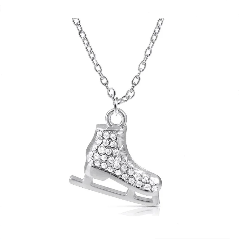 

my shape Light Silver Plated 3D Ice Skates Figure Skater Crystal Reversible Pendant Charm Necklace Winter Jewelry