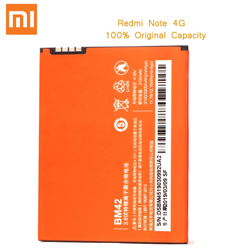 100% Оригинальная батарея BM42 для Xiaomi Redmi Note 1 4G Prime Hongmi 3100mAh литий-ионная Замена
