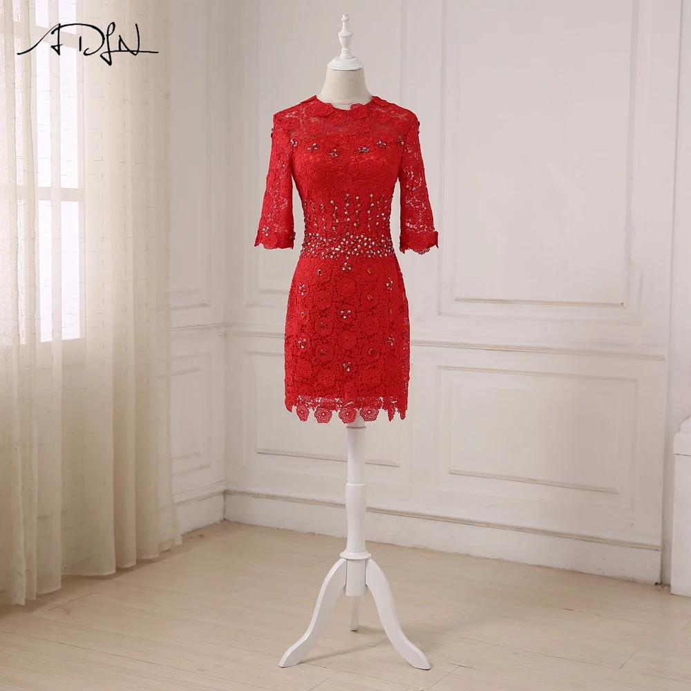 

ADLN Red Evening Dresses Full Lace Stones Beaded Sequined Vestidos de Fiesta Night Party Formal Gowns Custom Designer