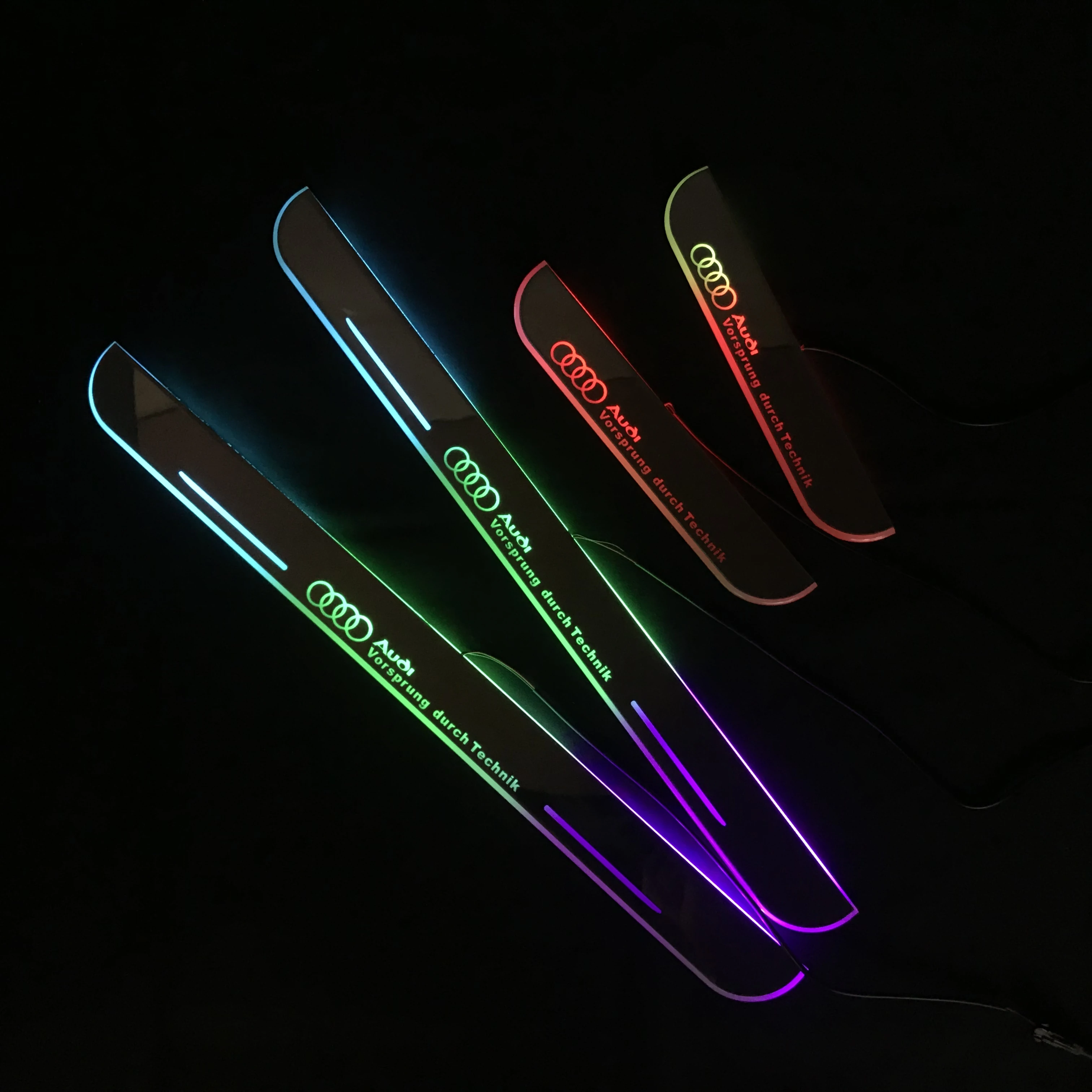 

RQXR led moving door scuff for Audi series dynamic door sill plate flat lining overlay Car accessories rainbow colors