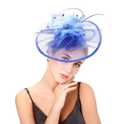 Женская шляпа аксессуары для волос конский гоночный фестиваль шляпа Свадебная сетка шляпка с перьями