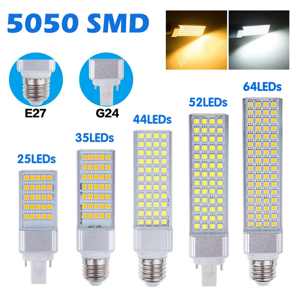 TSLEEN 5050SMD горизонтальный разъем светодиодный мозоли G24 E27 прожектор лампы 5 Вт 7 Вт 9 Вт 11 Вт 13 вт высокий яркий AC 85 ~ 265 В светодиодный лампы