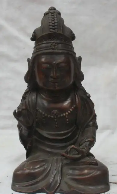 

S01934 8" Chinese Buddhism Bronze Kwan-yin Seat Guan Yin Boddhisattva Goddess Statue t B0403