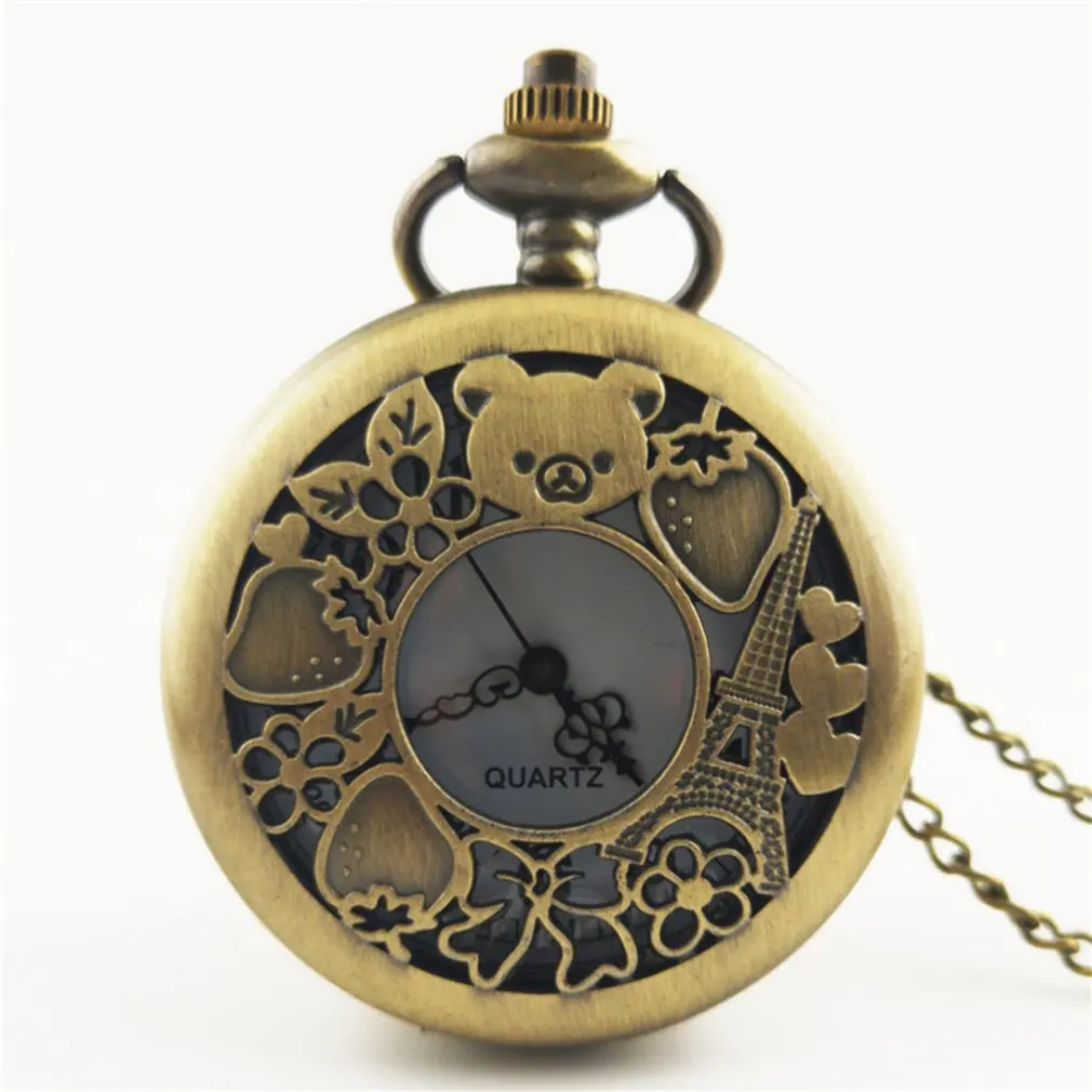 Антикварные медь стимпанк кварцевые карманные часы винтажные бронзовая шестеренка полые ожерелье кулон часы с цепочкой Мужские Женские