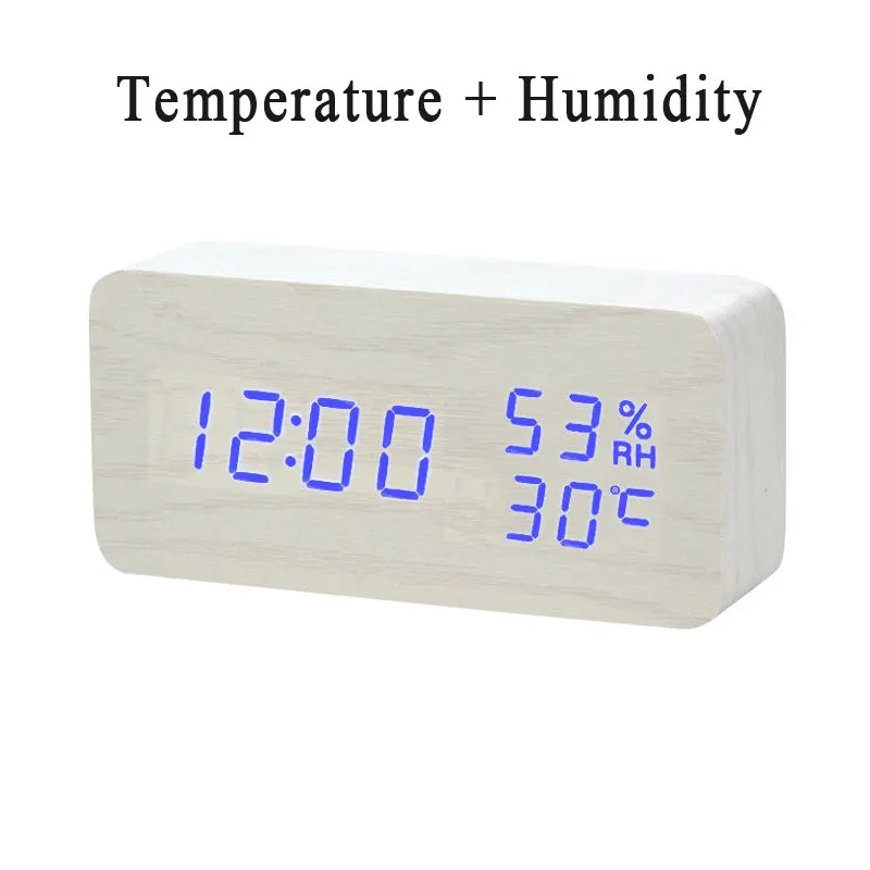 LED Wooden Alarm Clock Watch Table Voice Control Digital Wood Despertador Electronic Desktop USB/AAA Powered Clocks Table Decor - Цвет: 27