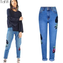 Tafiy Джинсы для женщин Для женщин Джинсы для женщин вышитые прямо женский Брюки для девочек Высокая Талия джинсовые рваные Джинсы для женщин Mujer для Для женщин Джинсы для женщин Femme