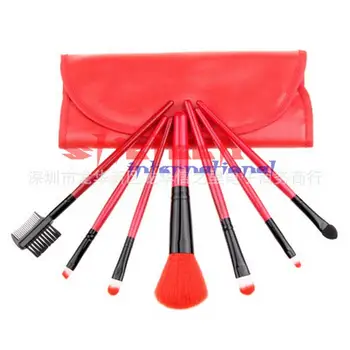 

by ems or dhl 200sets 7pcs/set Cosmetic Makeup Brush Set Kit with Wooden Handle + PU Brush Bag Pouch 8 colors