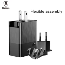 3-портовое USB зарядное устройство Baseus для iPhone X, samsung, XiaoMi, 3 в 1, сменная вилка для ЕС, США, Великобритании, настенное зарядное устройство для путешествий