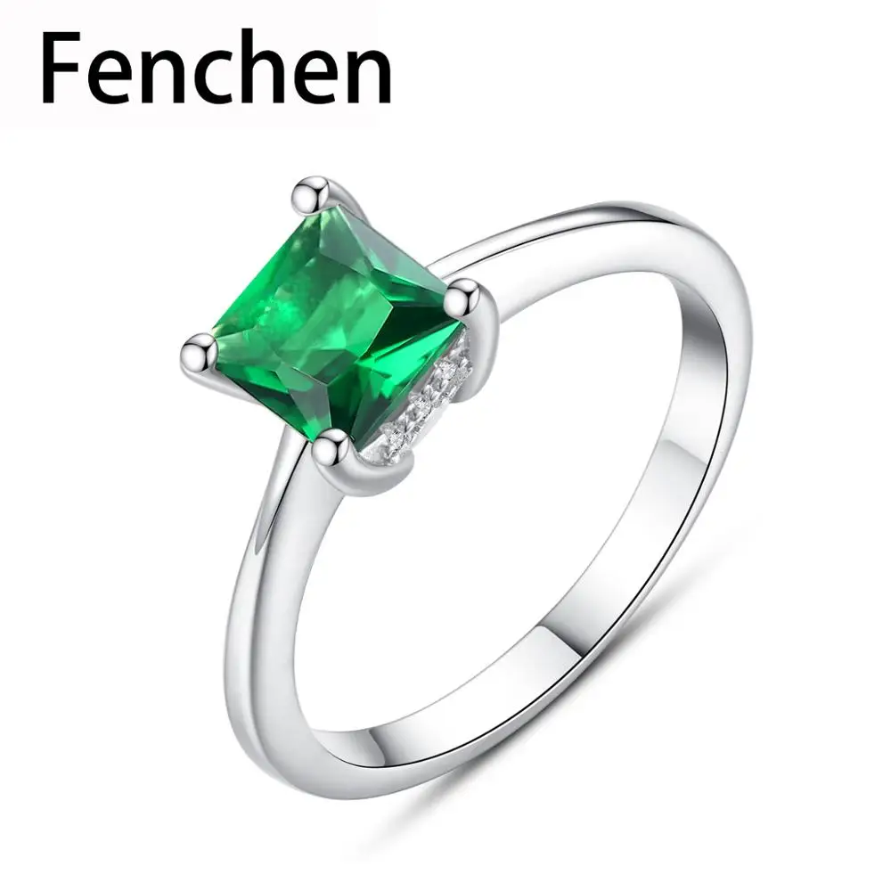 

Fenchen Simple Female Emerald Finger Rings 925 Sterling Silver Women Jewelry Wedding Engagement Gemstone Anel Silver Gifts AR066
