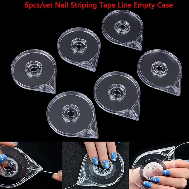 

6Pcs/Set Clear Nail Art Tape Line Case Striping Sticker Box Holder Storage Easy Use Design Manicure Tool Sticker Roller Boxs