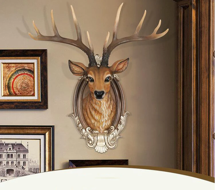 Американский счастливый полимерная голова оленя настенные декорации Наклейка на стену с изображением животных ремесла дома 3D стерео фоновая Наклейка на стену орнамент