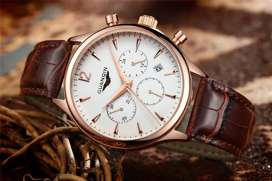 GUANQIN Luxury Watches Men Top Brand relogio masculino relojes Fashion Wristwatch Men Sport Leather Strap Quartz Watch Montre Homme (6)