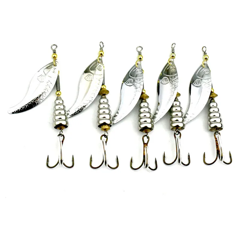 10pcs/lot Silver Metal Spoon Lures Salmon Bass Lures Sequin Treble Hook
