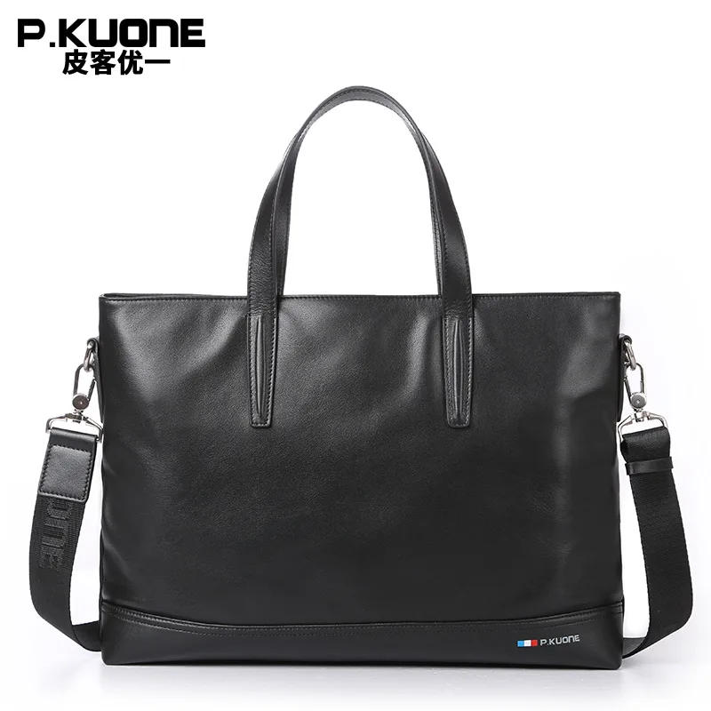 

P.KUONE Genuine Leather Business Men Brienfcase High Quality Handbag Fashion Design Messenger Bag Luxury Brand Travel Laptop Bag