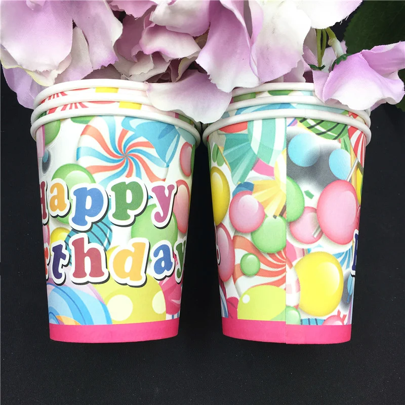 С днем рождения конфеты воздушный шар тема 20 шт бумажные стаканчики+ 20 шт тарелки+ 20 шт Салфетки Для детей день рождения украшения