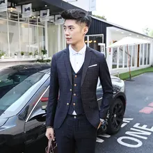 (Jacke + weste + hosen) 2016 winter hochzeit anzüge 3 stücke fashion business Blazer langarm raster männer damenanzüge Kostenloser versand M-XXL