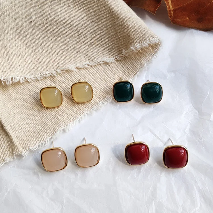 Корейские Новые Модные женские винтажные резиночные милые Квадратные серьги-гвоздики простые акриловые подвески для девушек ювелирные изделия для ушей аксессуары