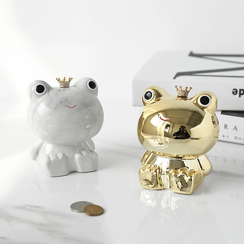 

Exquisite Frog Prince Ceramic Piggy Bank Cute Crown Frog Cartoon Animal Money Boxes Home Decoration Gift