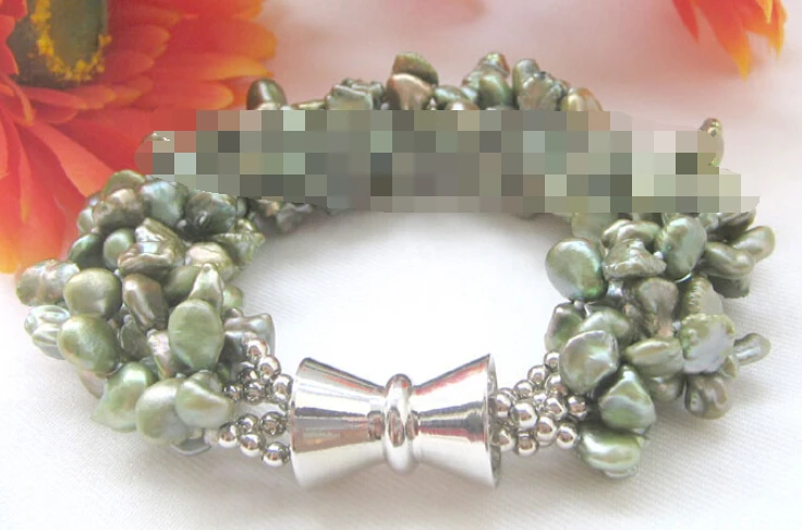 

0761 5row green baroque keshi reborn freshwater pearl bracelet