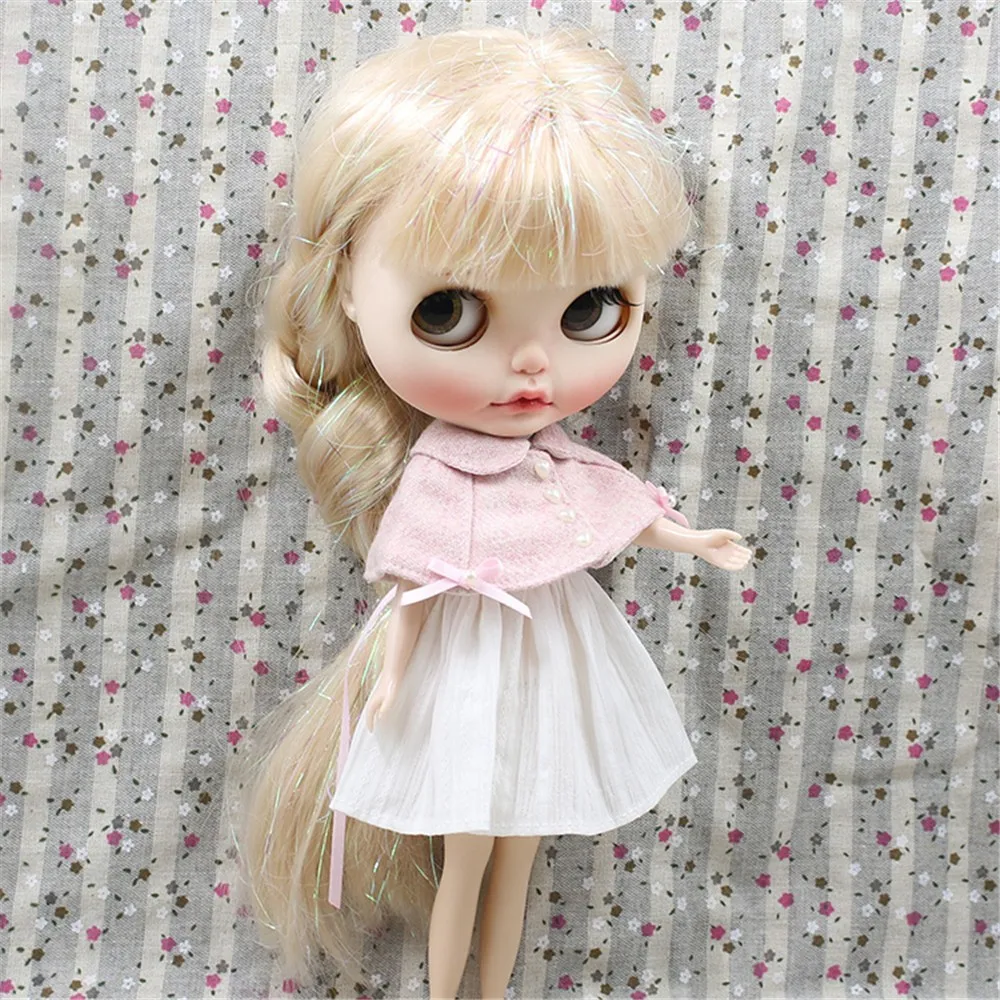 Одежда для 1/6 Blyth ICY BJD кукла 2 шт. белое платье и розовая мантель милый стиль