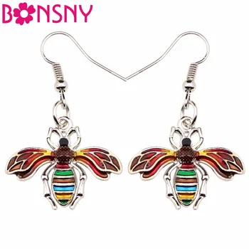 

Bonsny Fashion Big Long Enamel Alloy Insect Bee Honeybee Dangle Drop Earrings 2018 News Tools Fashion Jewelry For Girls Women