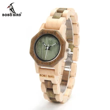 Bobo bird date m25 nature bois montre pour femmes creative design octagon quartz montres boîte-cadeau acceptent oem relogio feminino
