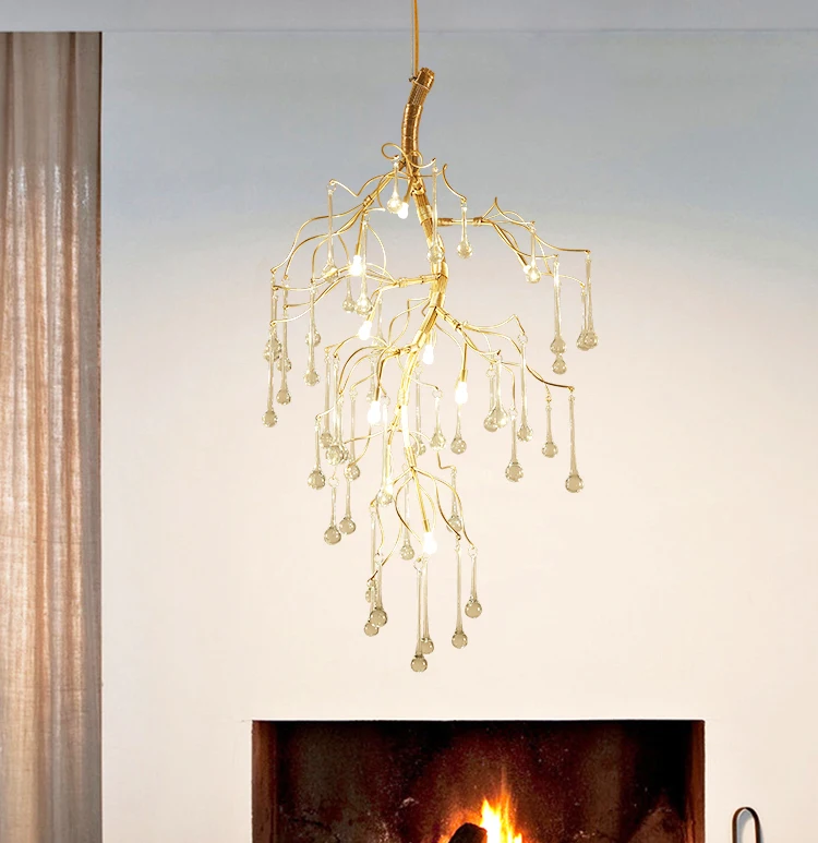 Золотая ветка дерева люстра креативный G4 светодиодный кристалл капли ...